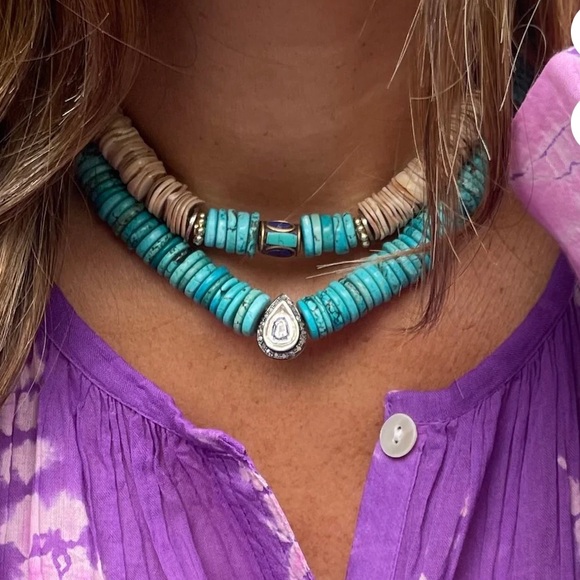 Free People Jewelry - L’ atelier De Liora Polki Diamond Turquoise Necklace